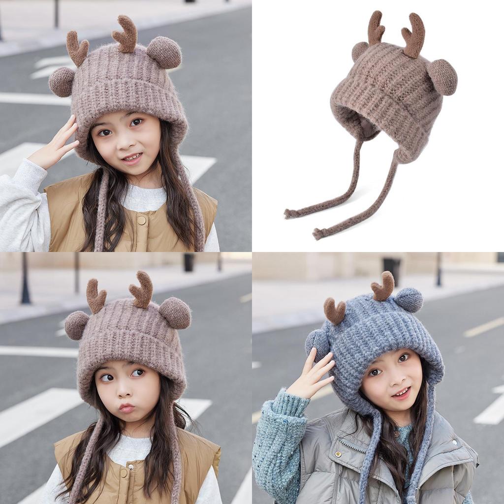 Toddler Reindeer Eared Knit Cap With Windproof And Thermal Features For Winter
