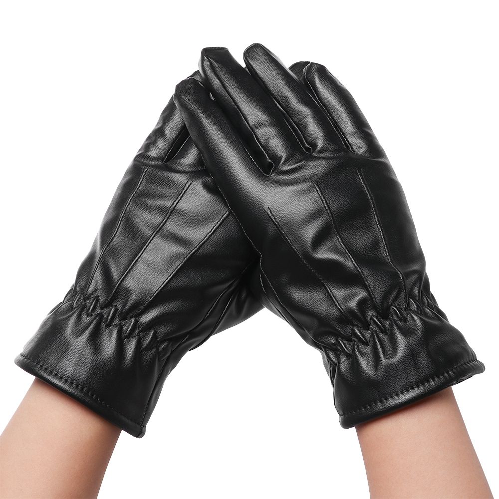 Black Waterproof Gothic Punk Touch Screen Gloves Fleece Guantes PU Leather Gloves Thicken