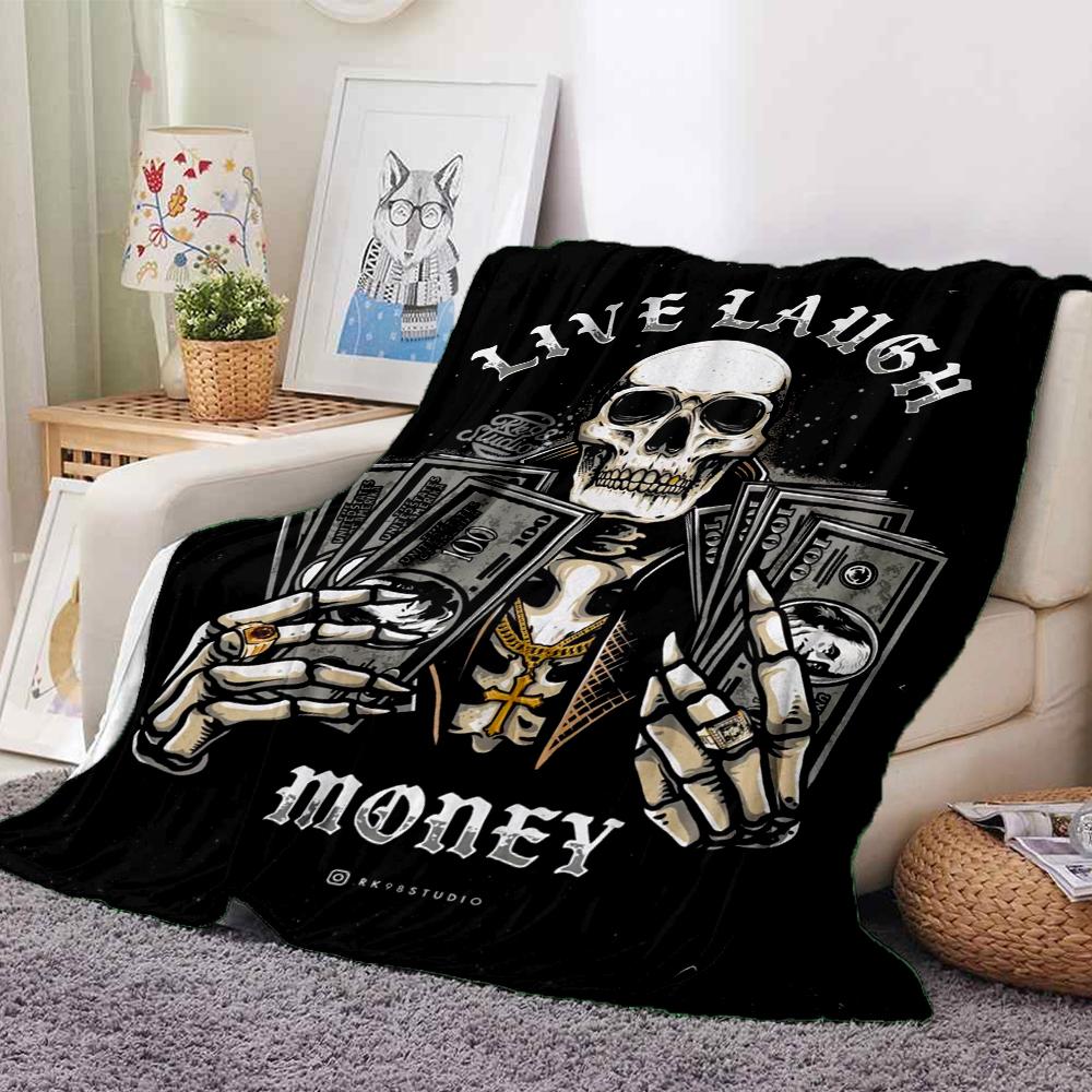 1Pc Skull Money Cards Blanket Soft And Comfortable Casual Warm Camping Travel Christmas Halloween Xmas Gift M924377
