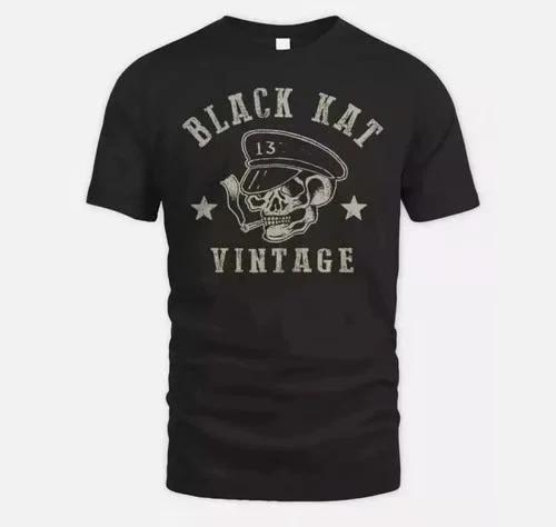 Premium Moto Skull Black Kat Vintage T-shirt, skullcap funny S