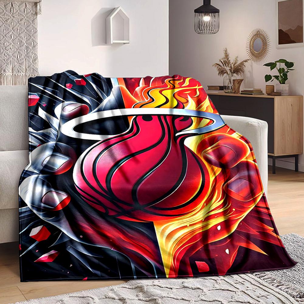 1pc Basketball Fire Blanket, Lightweight Flannel Throw Blanket for Sofa, Bed, Travel, Camping, Living Room, Office, Couch036