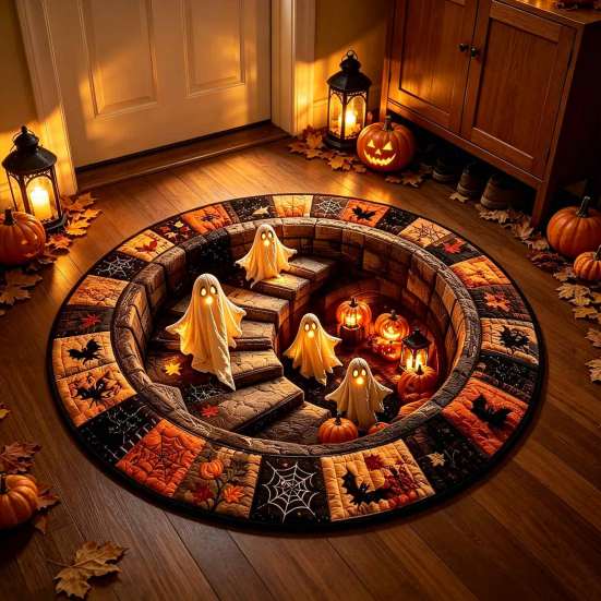 Badezimmer-Fußmatte 3D Spuktreppen-Bereichsteppich, Halloween-Geister-Treppen-Rundteppich mit rutschfester Horror-Anti-Rutsch-Rückseite, für Wohnzimmer