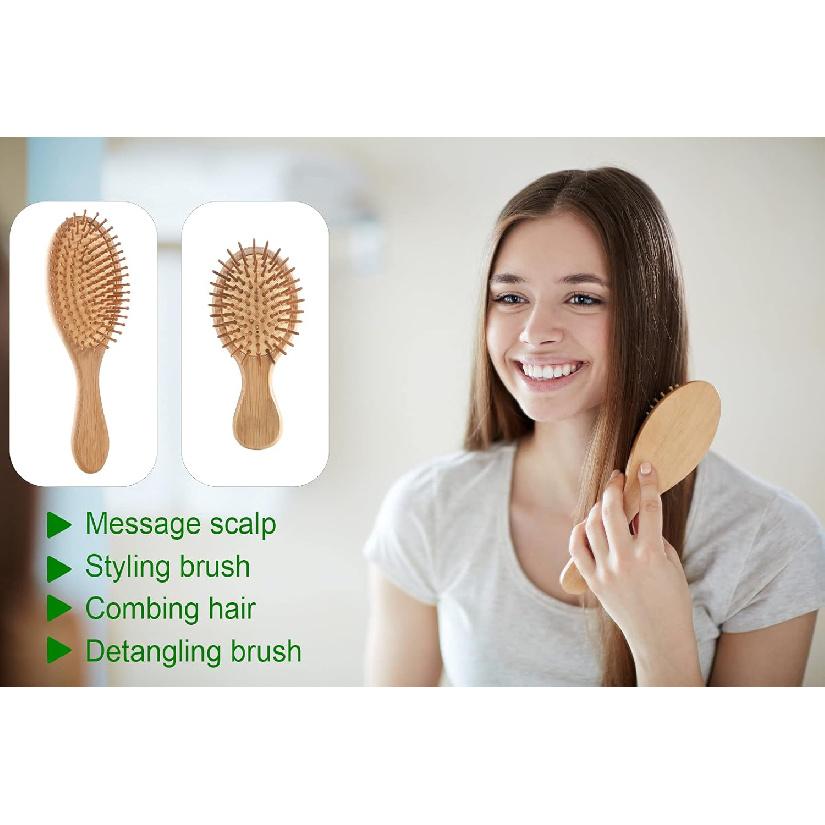 Bamboo Hair Brush and Comb Set - Eco-Friendly Anti-Static Detangling Brush and Combs for Women and Men, Massage Wooden Brushes for Thick, Thin,