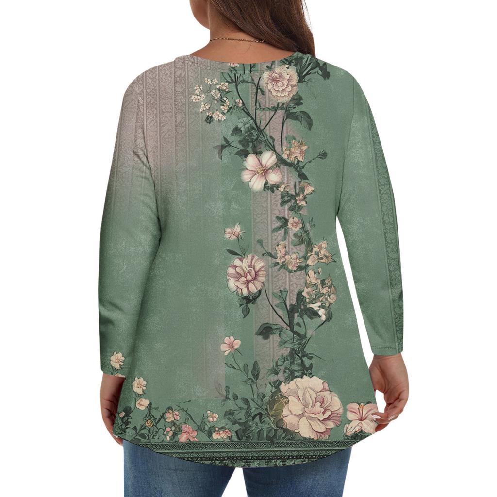 Modisches lässiges Langarm-Oberteil für Damen in Übergröße mit Blumenprint Übergröße Blumenprint-Oberteil