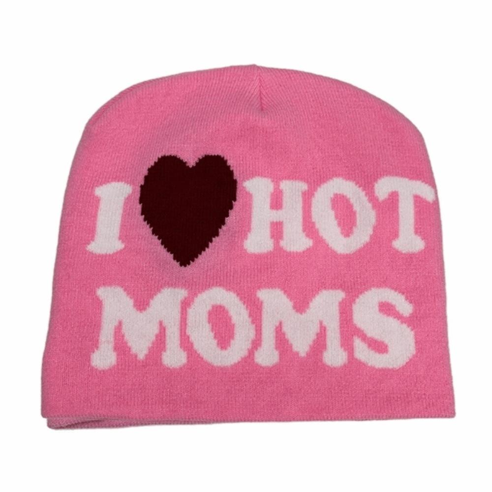 I Love Hot Moms/dads Printed Beanie Caps Windproof Pullover Hat Fashion Knitted Hats Unisex