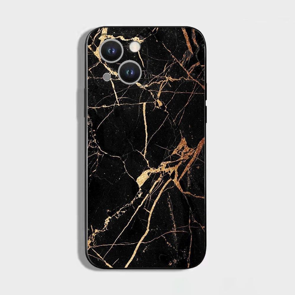 Black Gold Marble Pattern Phone Case For iPhone 16 15 Plus 14 13 Pro Max 12 Mini 11 X XS XR 7 8 8Plus Black Soft Phone Coque