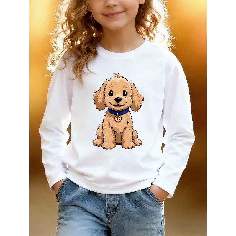 European sizes Kids Long Sleeve Cartoon Puppy Printed T-Shirt Cartoon Character Daily Casual Wear Ideal for Kids Holiday Gifts Casual Sports T-Shirt