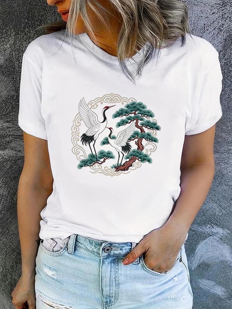 Women'S Summer Short-Sleeve Printed T-Shirts Fashionable and Casual Comfortable Flat Printing Sleeve Aesthetic Clothes