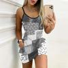 Summer New Style Vintage Pattern Print Sleeveless Bodycon Dress with Pockets Sexy Slim Fit Elegant Party Dress