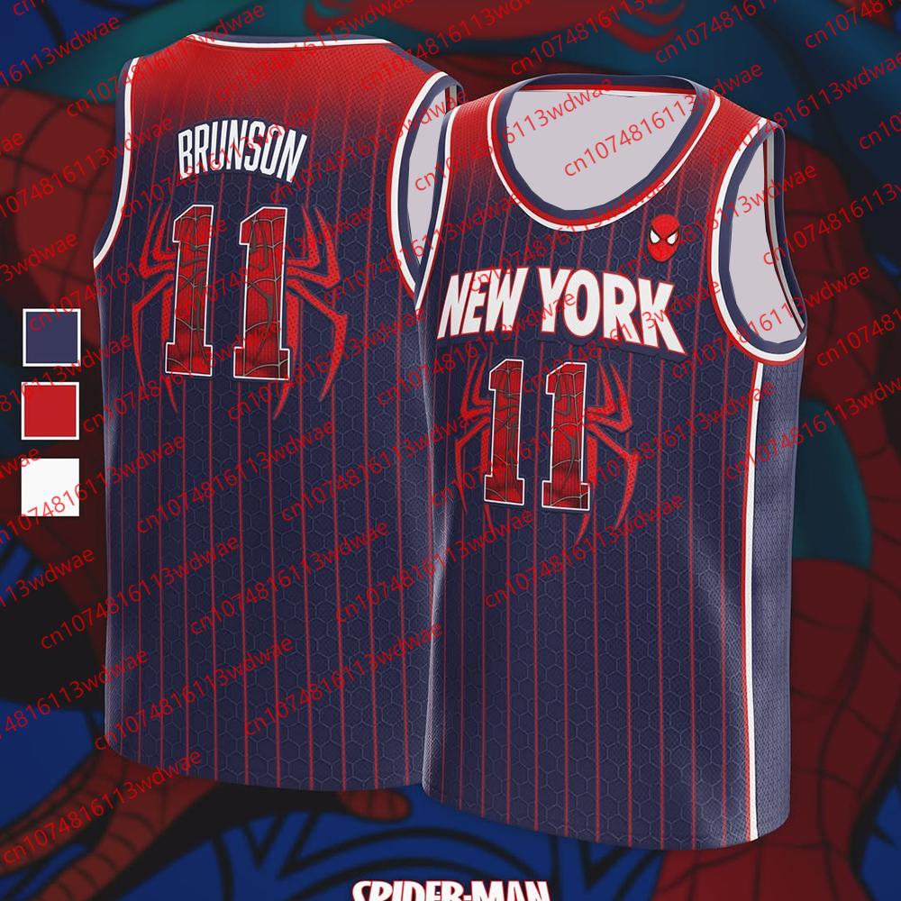 New York Classic Basketball Jersey Spider-Man Basketball Vest Brunson 11 Basketball Jersey Fans Marvel Special Edition Tee