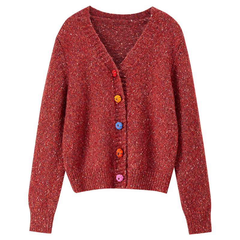 Shandubila Women's V-Neck Wool-Blend Knit Cardigan