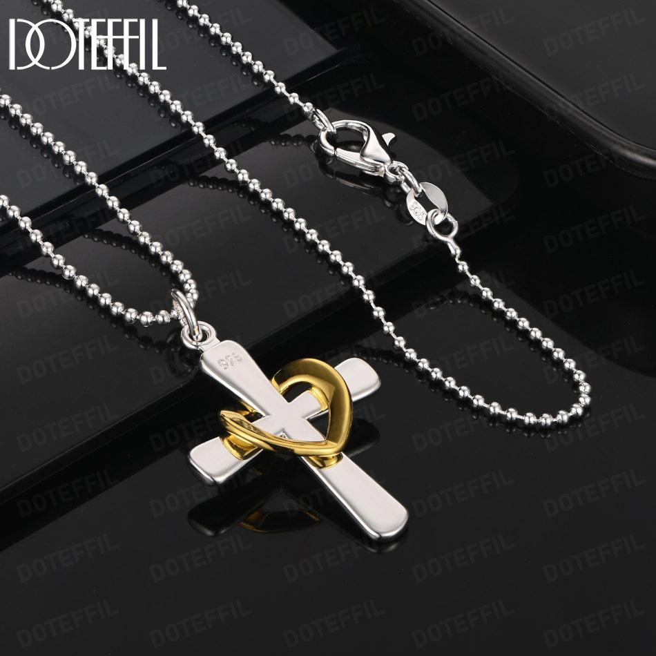 925 Sterling Silver Fashion Jewelry 18-inch Heart-Shaped Cross Pendant Necklace