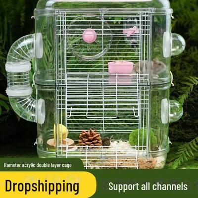 "Two-Level Hamster Cage Villa with Running Wheel - Easy To Clean and Includes Accessories"