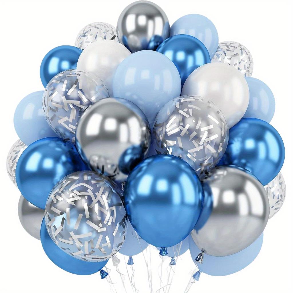 30 Pcs 10 12 Inch Metallic Gold Blue Silver Pearl White Latex and Gold Confetti Balloons for Birthday Wedding Party Decor