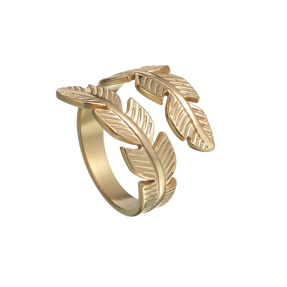 Fashion Adjustable Stainless Steel Leaf Open Ring for Women Girls - Birthday Wedding Gift