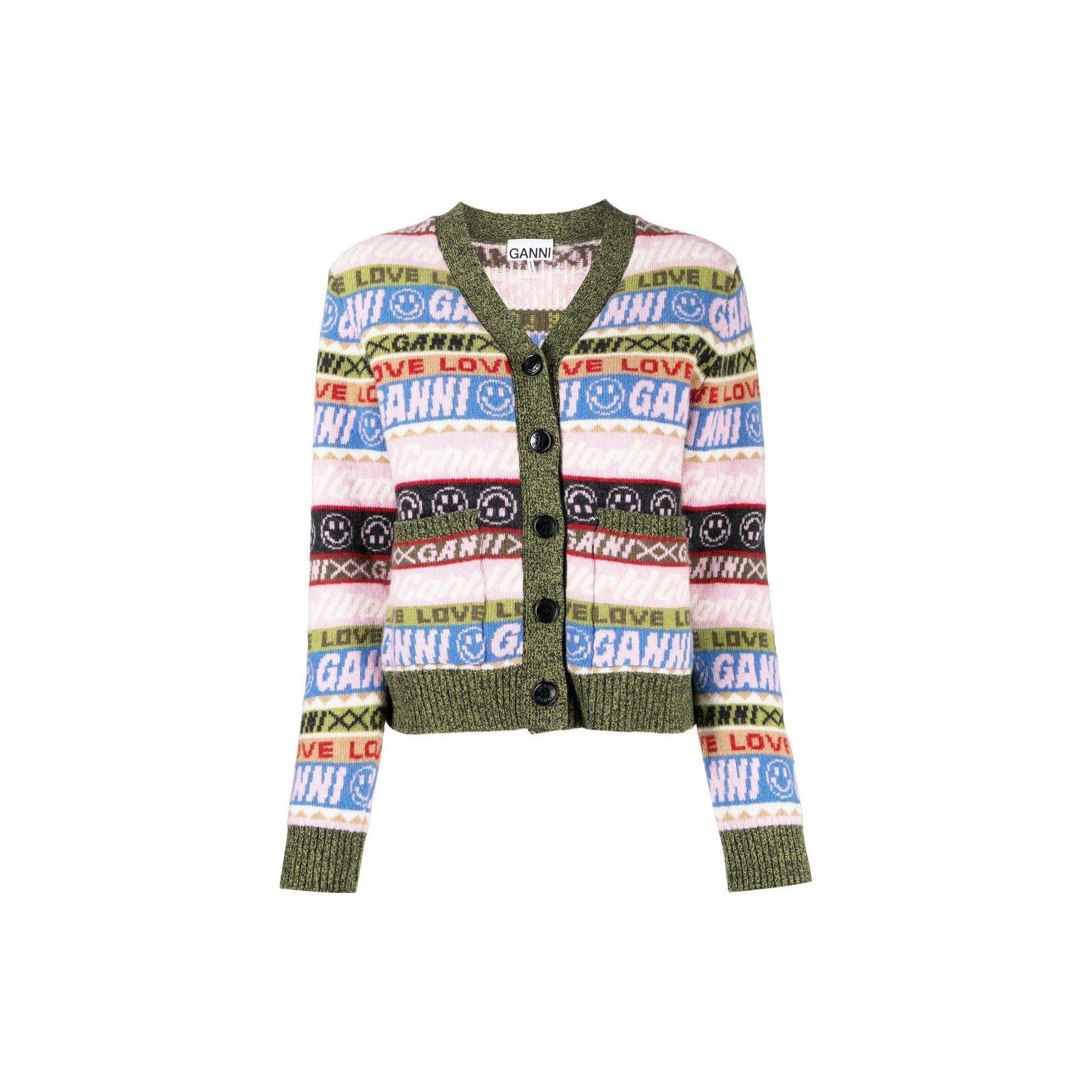 Ganni FW22 V-Neck Smiley Face Letter