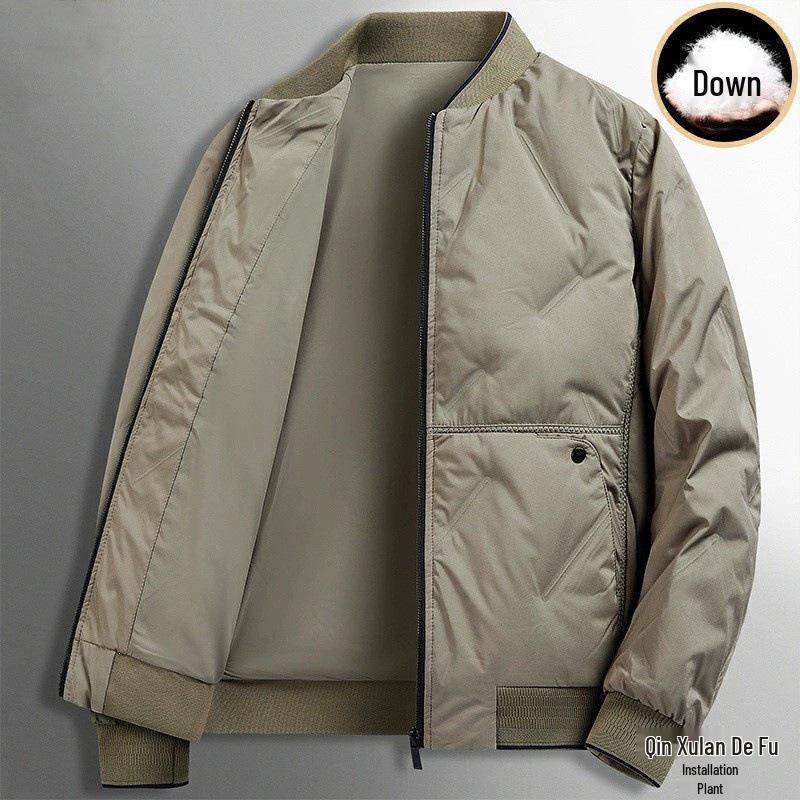 Men's Lightweight Luxury Down Bomber Jacket - Short, Business Casual, Trendy Outerwear for Mid-aged Men.