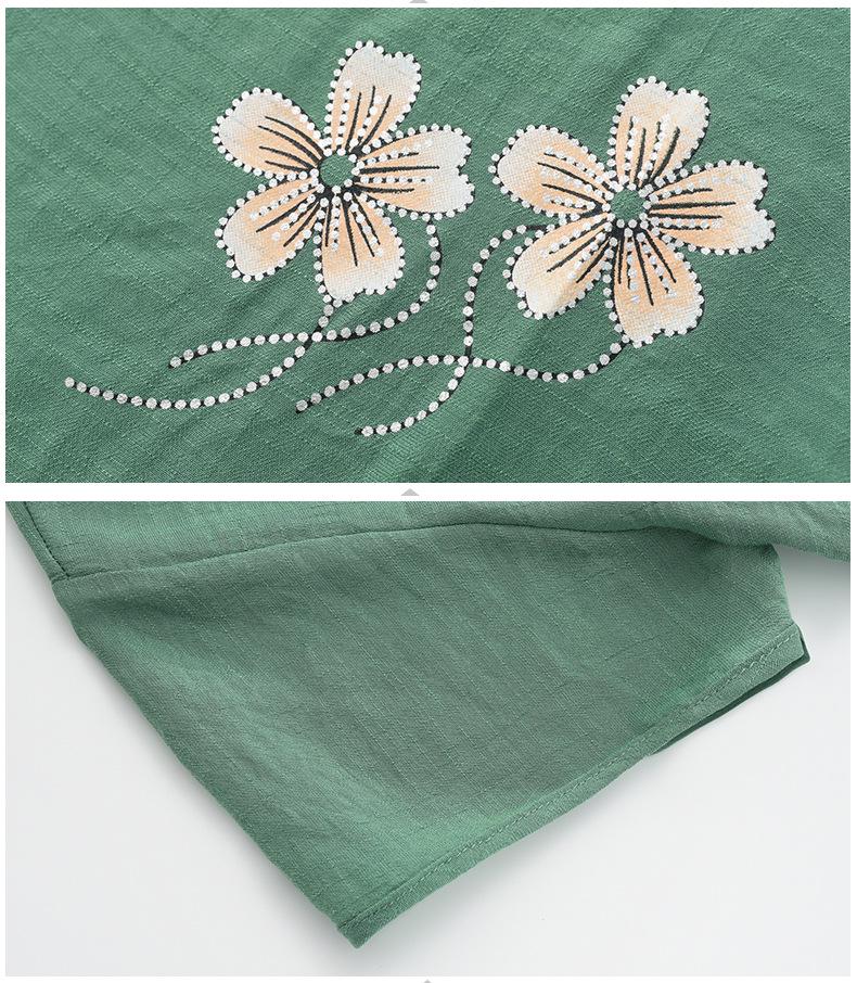 Omas Sommer Baumwollleinen Zweiteiler Kurzarm Outfit für ältere Frauen