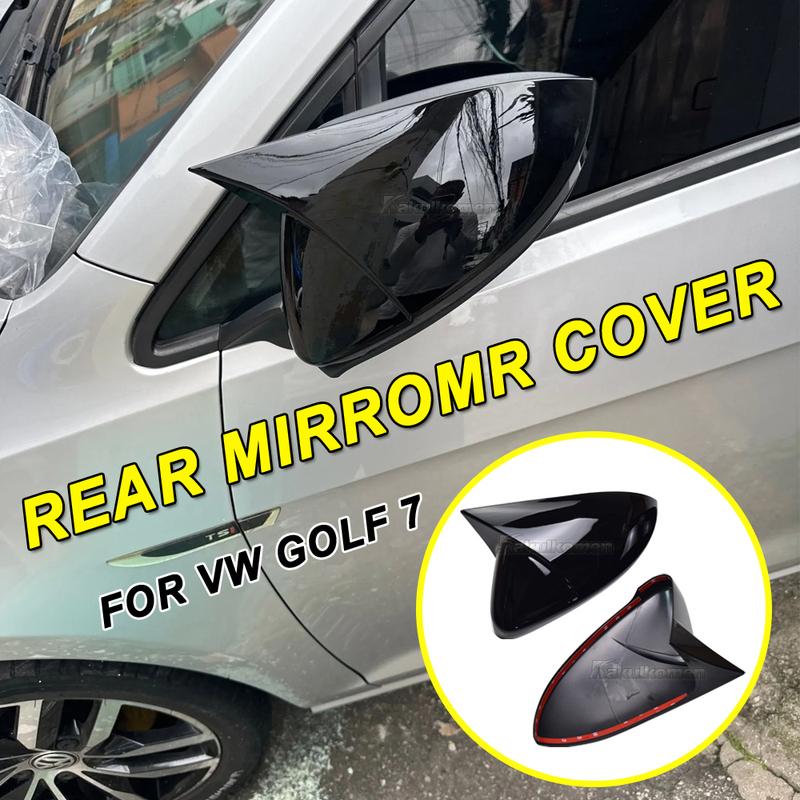 Side Rear View Mirror Cover Caps Signals For VW Golf MK7 7.5 Facelift TSI TDI GTI R GTD Glossy Black Mirror Case Car Accessories