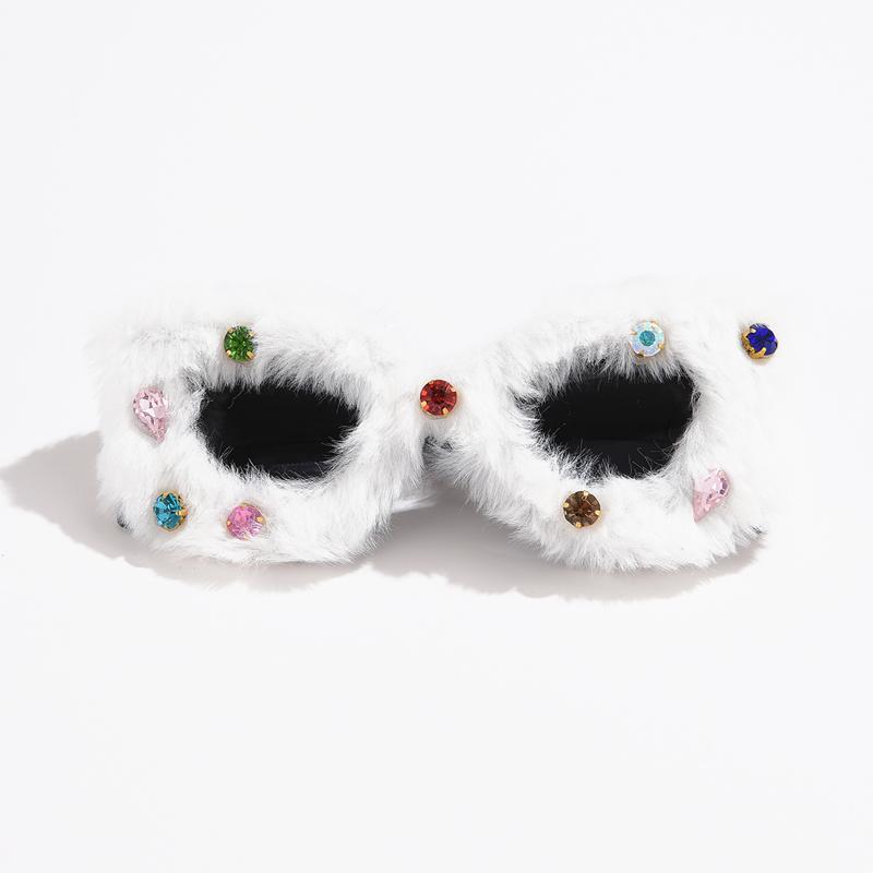 

Cycling Fashion Cat Eye Diamond Plush Sun Glasses Personalized Cat Eye Concave Shape Photography Sunglasses Decorative Glasses білий