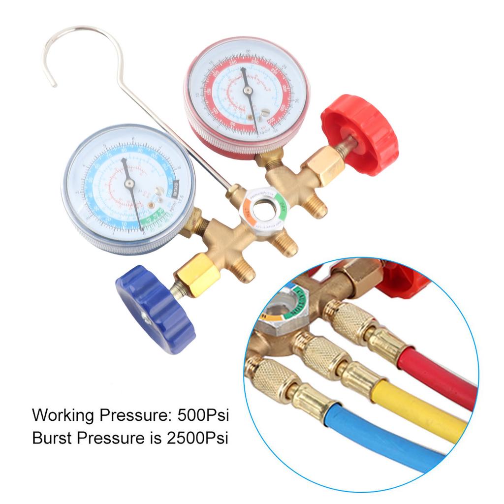 Refrigerant   Conditioning Tools Professional AC Diagnostic Manifold Gauge Set With Hose And Hook Kit For Car Commercial Domestic A / C Systems Bras