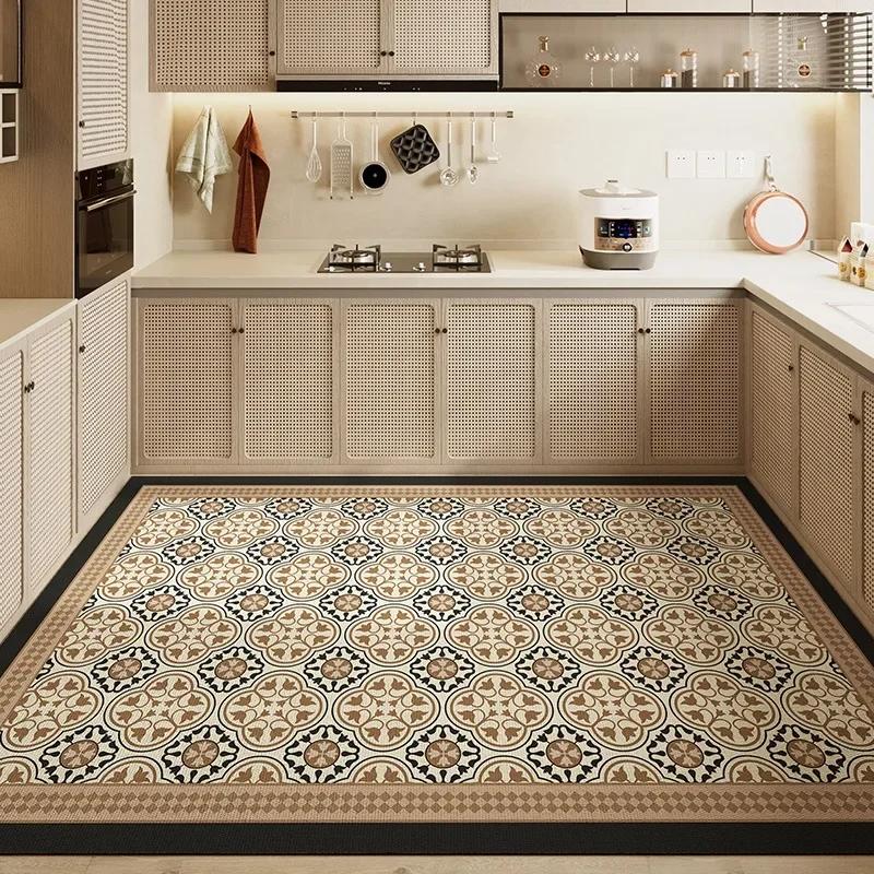 Kitchen Vinyl Carpet PVC Waterproof Non-slip Floor Mat Leather Oil-proof Foot Mats American Retro Style Home Decoration Rug
