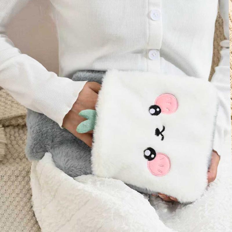 Plush-Cover PVC Cartoon Hot Water Bag: Removable & Washable Hand Warmer for Girls