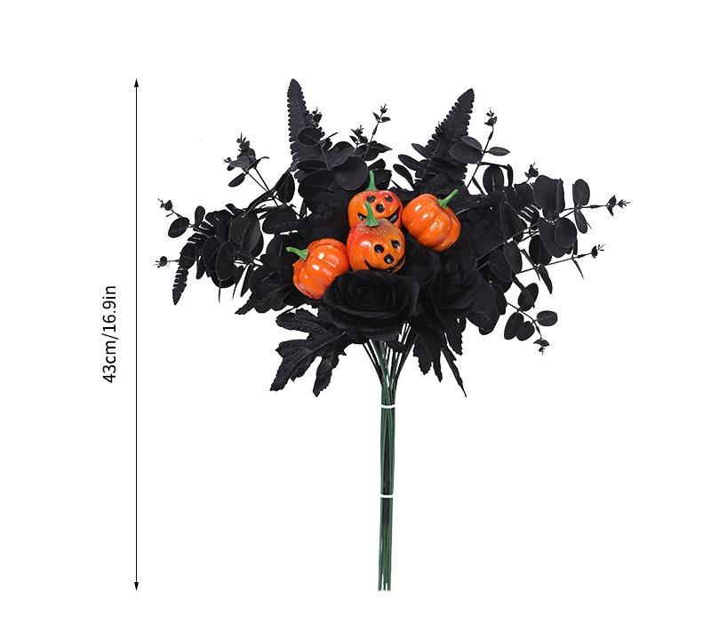 

1pcs Faux Maple Leaves Bouquet with Black Accents Halloween Fall Table Decor Polyester Plastic Pumpkin Centerpiece