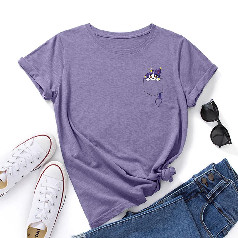 

Cute Fox Print T-shirts Pure Cotton Loose Round Neck Short Sleeved Women s T-shirts 3XL