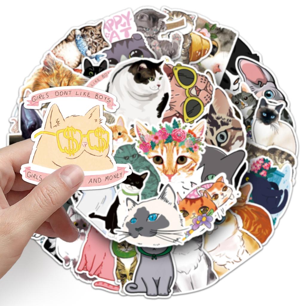 50 Pictures of Personalized Cute Cat Cartoon Doodle Notebook Suitcase Car Scooter Decoration Stickers