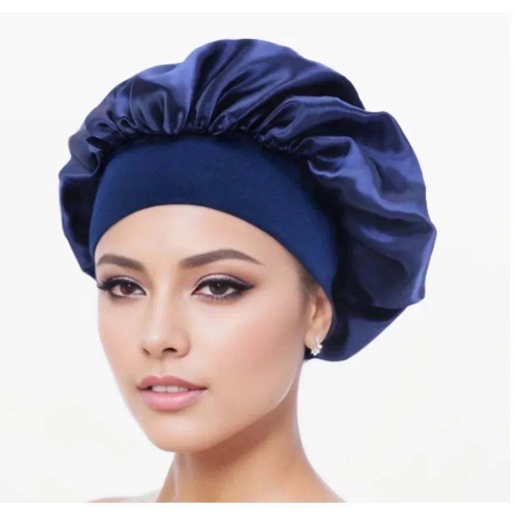 1 PC Satin Wide Brim Nightcap Silky Bonnet Hair Wrap for Sleeping Sleep Cap with Elastic Soft Band Shower Cap Silk Bonnet