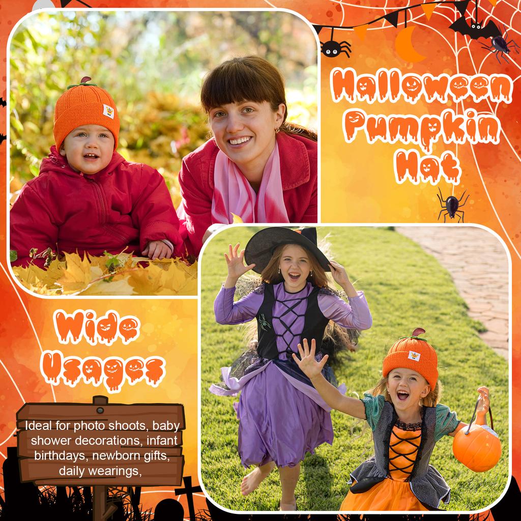 2 Pack Halloween Baby Pumpkin Hat Trick Or Treat Newborn Infant Knitted Pumpkin Costume Winter Knitted Beanie Hats For Boys Girl