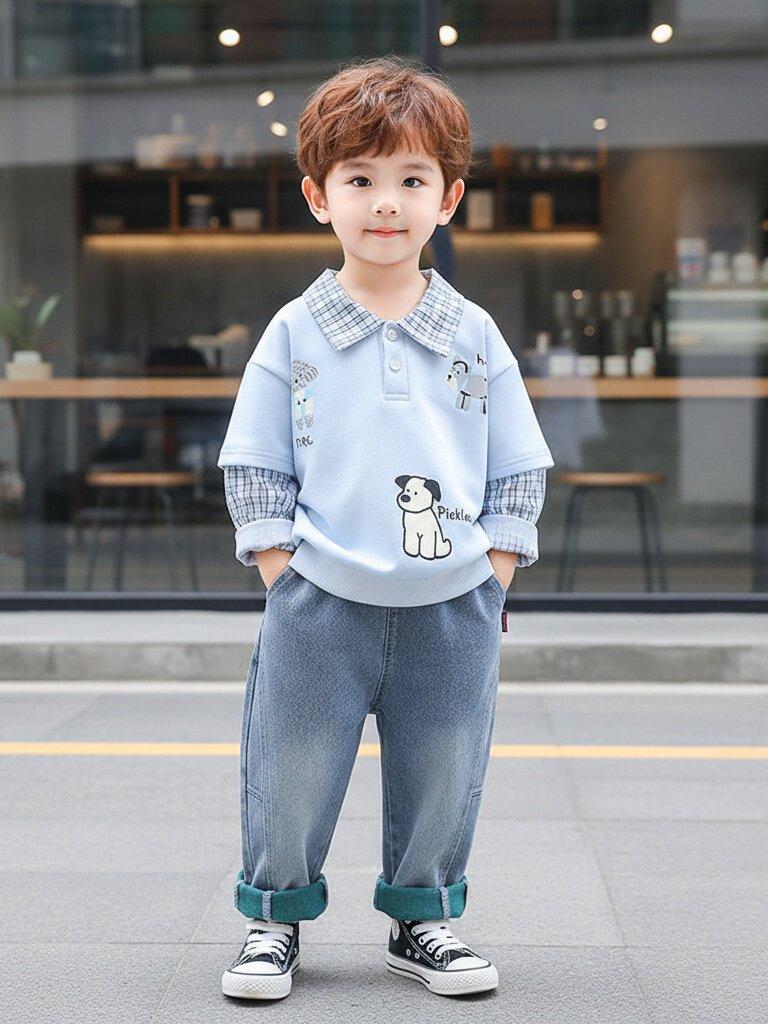 Boys' 2026 Korean Style Two-Piece Set: Spring & Autumn Hoodie Outfit