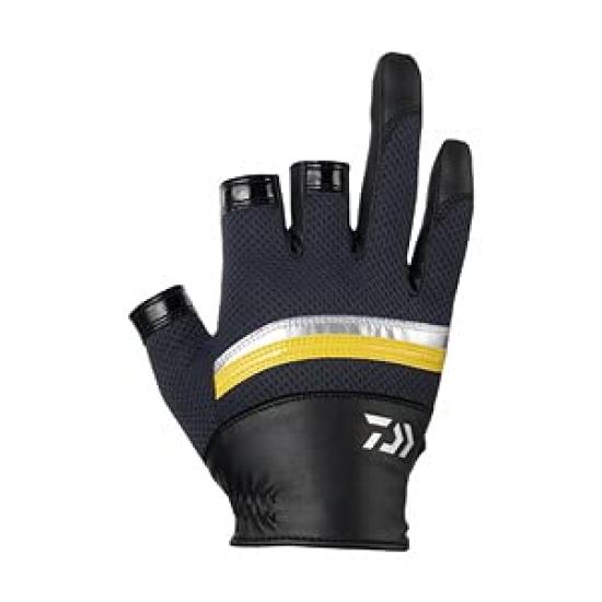 

Daiwa Nanofront R Mesh Cool Size L Gloves, 3-Piece Cut, Black/Yellow, (DG-3021)