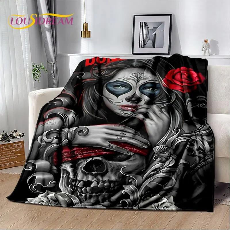 3D Gothic Horror Weiblicher Schädel Totes Mädchen Weiche Plüschdecke, Flanelldecke Überwurfdecke für Wohnzimmer Schlafzimmer Bett Sofa Picknick