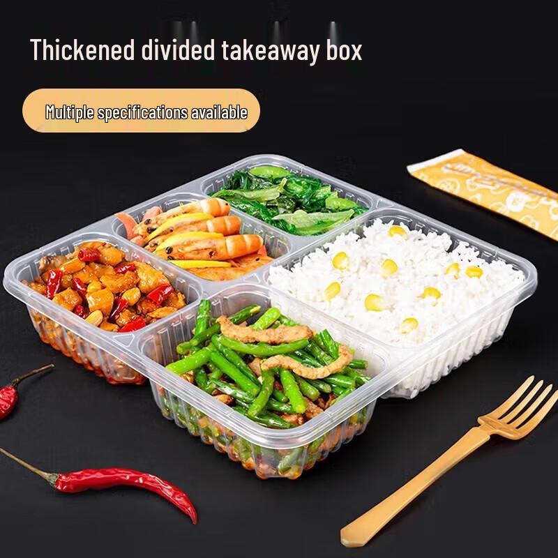 Disposable 5-Compartment Rectangular Takeout Lunch Boxes with Lids
