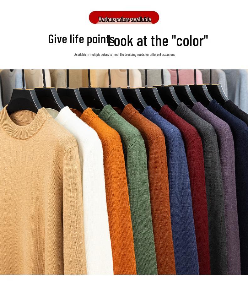 480g Men's Thickened Wool Sweater - New Winter Style, 100% Pure Wool, Solid Color Knitted Design