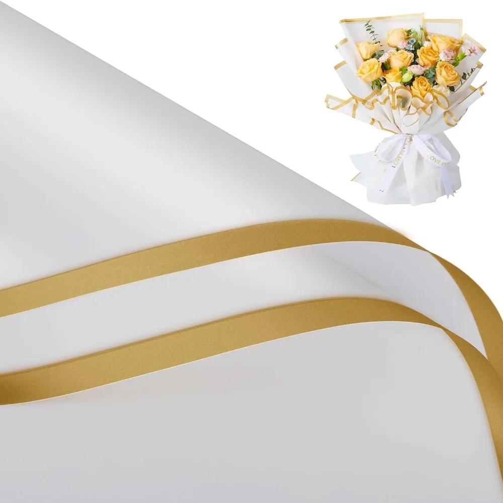 Blumenpapier 1 Stück Goldener Rand Rose Koreanischer Stil Halbtransparent Geschenkverpackung Floristen Straußverpackungsmaterial