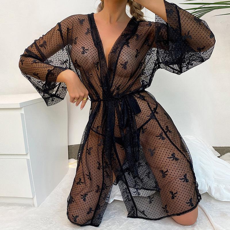 Lace Nightgown and Lingerie Set: Women's Bathrobe and Pajamas Combo