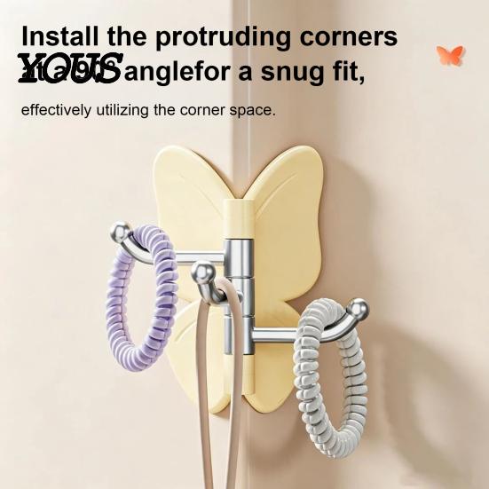 Hair Tie Holder Hook Rotating Butterfly Adhesive Wall Hooks, 3-Prong No-Drill Swivel Hangers, with Key Adjustable Angle Space-Saving Hook, for