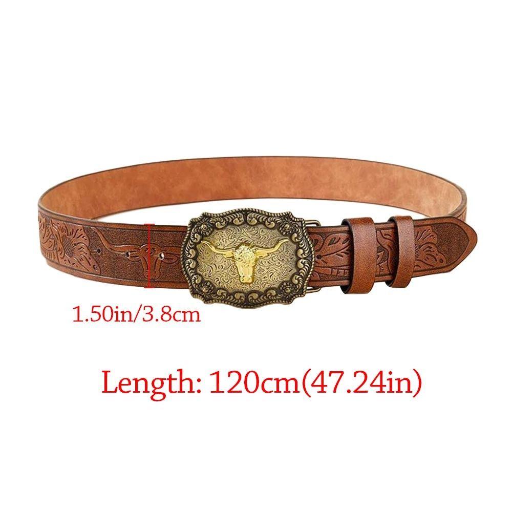 Floral Engraved Buckle Western Cowboy Belts PU Leather Leather Belt Fashion Waistband Belts  Pants