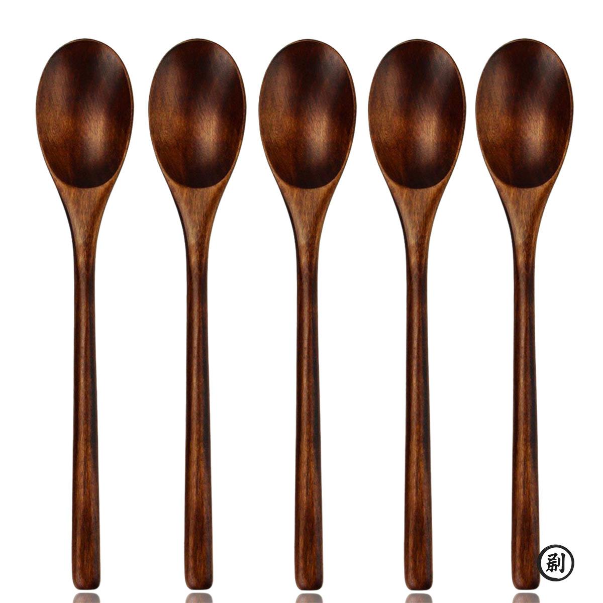 

5 Pieces Wooden Spoon Soup Spoon and Fork Tableware Natural Ellipse Ladle Spoon Set Eco Friendly Products Spoons for Cooking