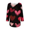 Women's Fashion Round Neck Pleated Front Valentine's Day Printed Three-quarter Sleeve Top