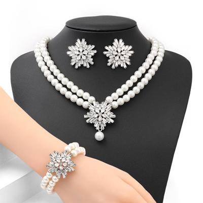 Elegant Snowflake Pearl Necklace and Earrings Set - Perfect for Weddings and Banquets
