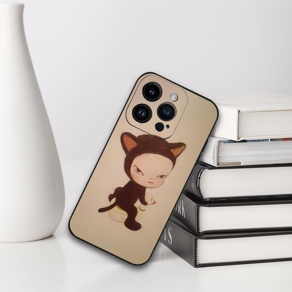 Yoshitomo-Nara Phone Case For IPhone 16,15,14,13,12,11,XS,XR,X,8,7,Pro,Max,Plus,mini Silicone Black Cover