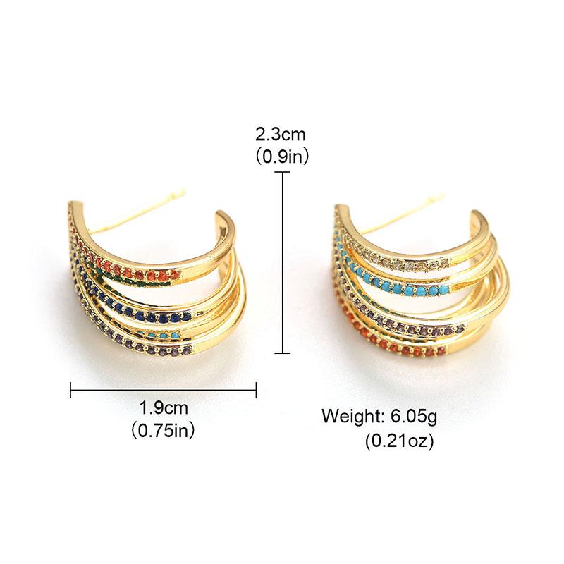 

Colorful Micro-Paved Tassel Earrings: Luxury Multi-Layer Diamond Circle Studs with Hollow C-Shaped Design