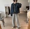 Women's Retro Korean Denim Jacket - Stand Collar, Cotton Padded, Long Sleeve, Loose Fit, Autumn/Winter.