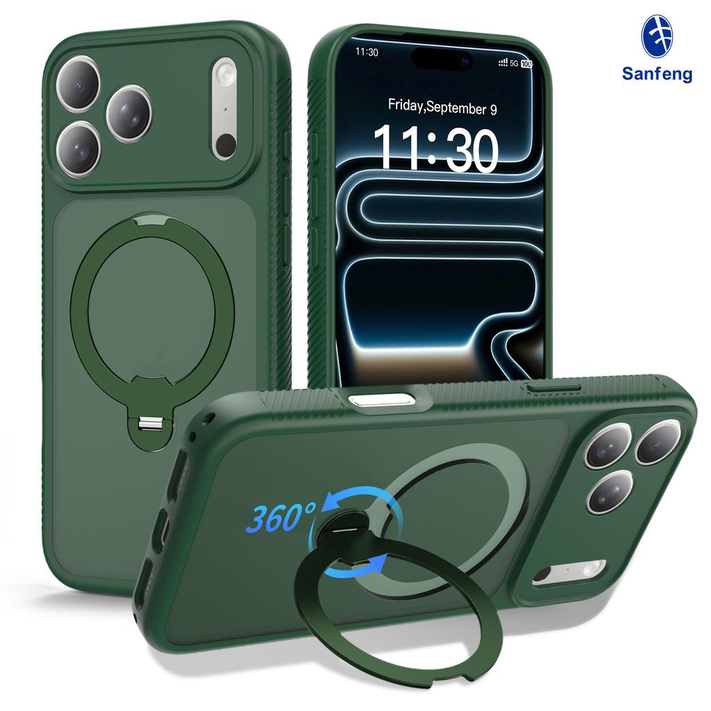Applicable To iPhone17ProMax Matte Anti-drop Mobile Phone Case Apple 18 Bracket Rotating Heat Dissipation Protective Case
