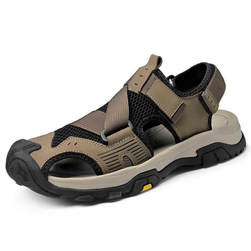 Herren Trendy Leder Geschlossene Zehenpartie Outdoor Sandalen: 2024 Sommer Atmungsaktive Strandschuhe