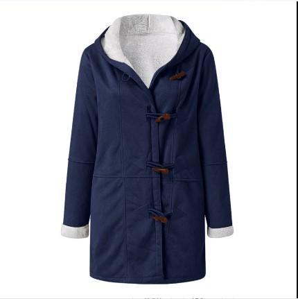 Women's Hooded Duffle Coat Fleece Lined Warm Suede Jacket Long Sleeve Horn Button Mid Length Straight Winter Outerwear Multi Plus Size British Style C